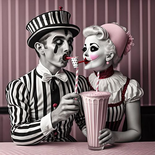 Pierrot et le clown boivent un milkshake
