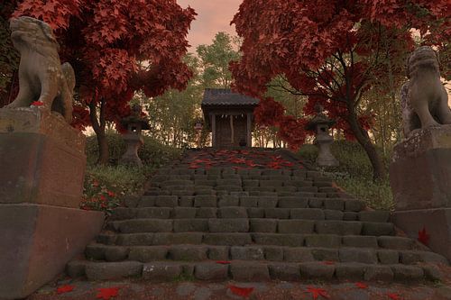 Japanse schrijn in de herfst