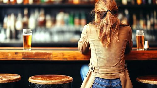 Une jeune femme savoure une bière dans un bar détendu