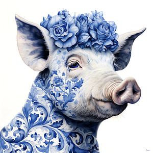Cochon de classe en bleu de Delft