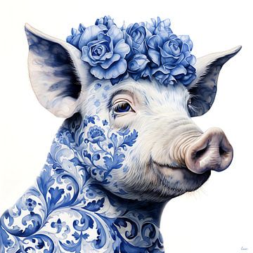Edles Schwein in Delfter Blau von Lauri Creates