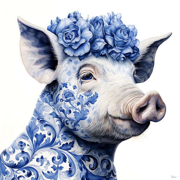 Classy pig in Delft Blue by Lauri Creates
