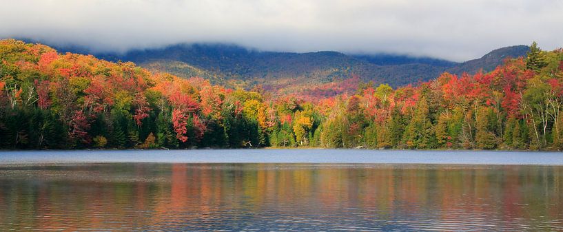 Panorama van herfstkleuren aan een bergmeer van Jonathan Vandevoorde