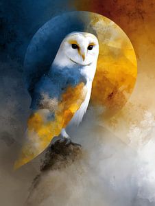 Majestätische Eule in Indigo Mond Moderne Grafik Stil Wandkunst
