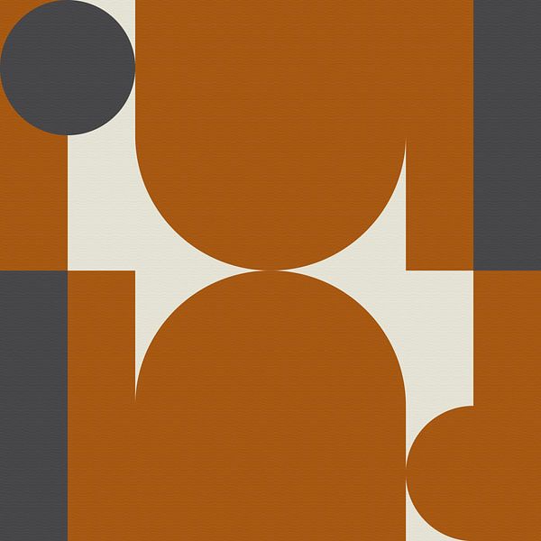 Abstract geometric retro style in dark gold, taupe, grey XIX by Dina Dankers