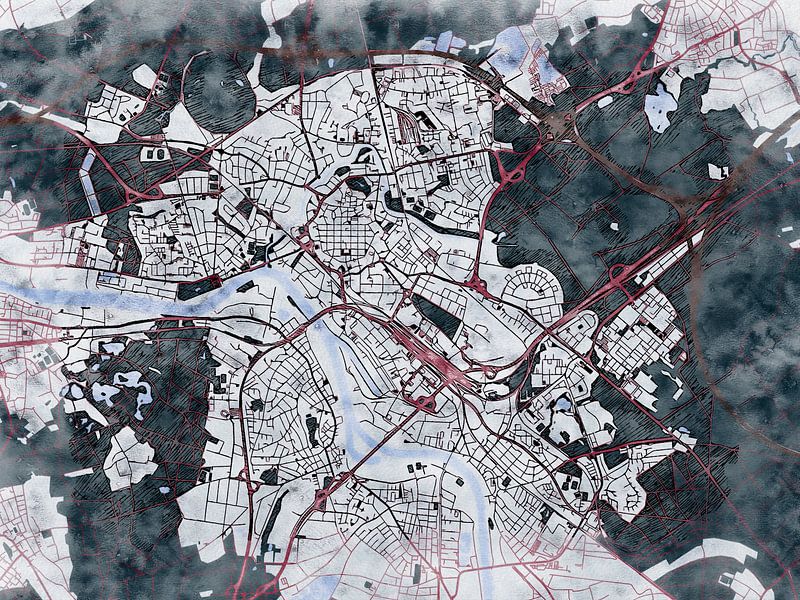 Map of Hanau with the style 'White Winter' by Maporia