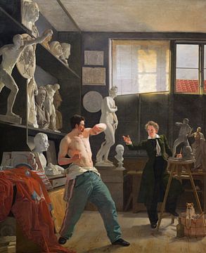 Een beeldhouwer in zijn atelier werkend vanuit het leven, Wilhelm Bendz