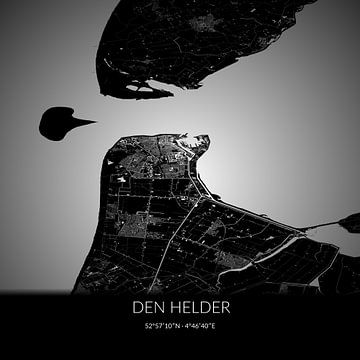 Black-and-white map of Den Helder, North Holland. by Rezona