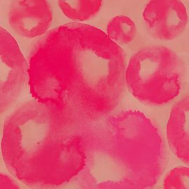 Neon art. Watercolor organic shapes in neon pink on salmon by Dina Dankers