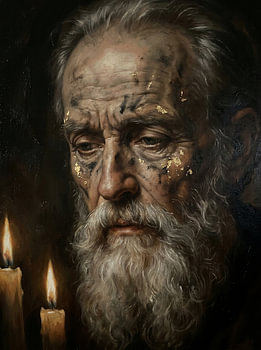Wise Elderly Man Portrait with Gold Accents