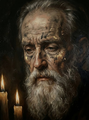Wise Elderly Man Portrait with Gold Accents