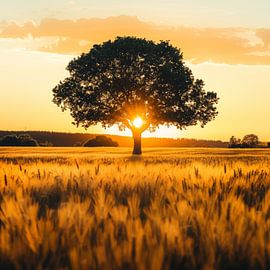 Lone oak tree sunset by TheXclusive Art