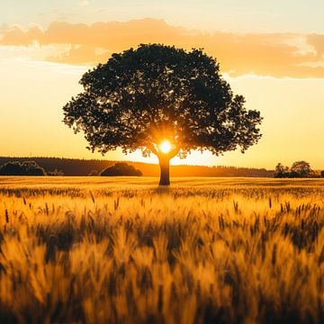 Eenzame eikenboom zonsondergang van TheXclusive Art