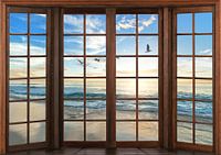 Vue d'une fenêtre en bois