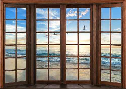 Vue d'une fenêtre en bois sur Bert Hooijer