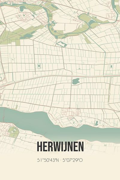 Vintage map of Herwijnen (Gelderland) by Prints of Place