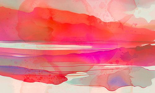 Strand bij zonsopgang, modern abstract in warme kleuren