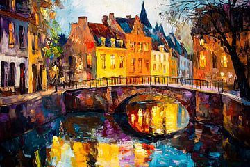 Kleurrijke stadsbrug met reflecties van Imperial Art House