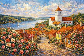 Mariager in Denemarken, een impressionistisch schilderij. van Galerij Hoppenbrouwers