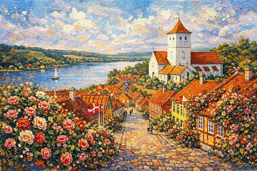 Mariager in Denmark, an impressionist painting. by Gallery Hoppenbrouwers
