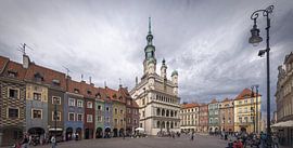 Colorful Market Square by Poznan Town Hall on Cloudy Day, Poland by PhotoCluster