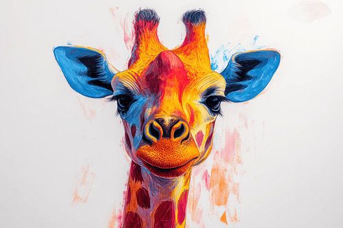 Girafe en explosion de couleurs vives avec un regard expressif