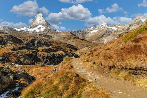 Hiking trail on the Matterhorn in the Swiss Alps