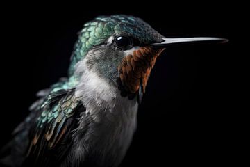 Hummingbird Portrait Black Background by Digitale Schilderijen