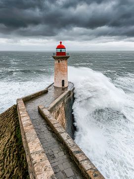 Stormachtige golven tegen oude muren van Klaus Tesching - Art-AI