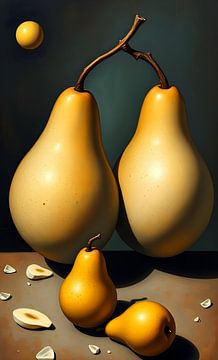 Kunst met fruit in het landschap Dali stijl van Egon Zitter
