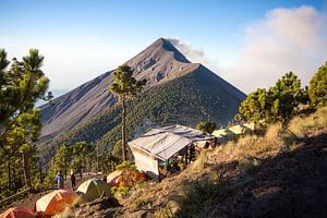 View of the camp while climbing a mountain von Michiel Ton