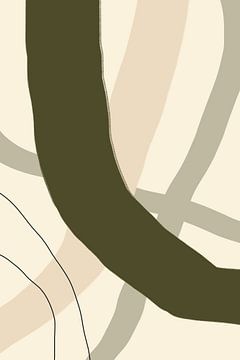 Moderne abstracte minimalistische oragnische vormen in groen, beige, zwart van Dina Dankers