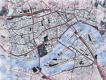 Kaart van Rotterdam centrum in de stijl 'White Winter' van Maporia