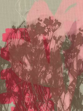 Kleurrijke botanische kunst in bruin en roze. Monotypes weidebloemen. van Dina Dankers