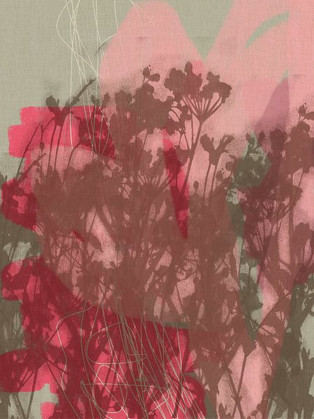 Bunte botanische Kunst in Braun und Rosa. Wiesenblumen-Monotypien. von Dina Dankers