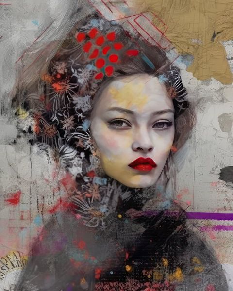 Modern portrait combined with collage by Carla Van Iersel