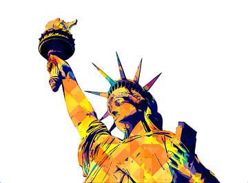 The Statue of Liberty isolated on white background, digital pop art design by Maria Kray