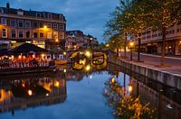 Centrum Leiden na zonsondergang
