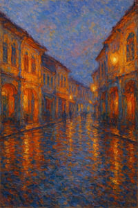 Abendliche Straßen nach Regen