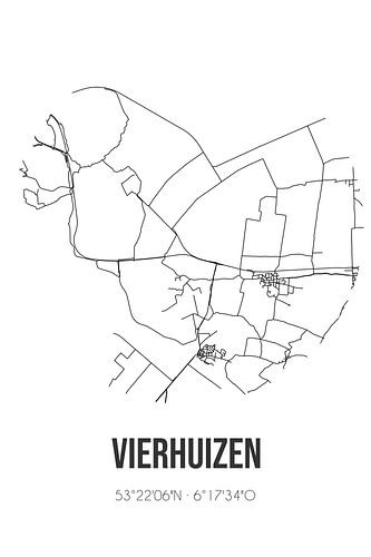 Vierhuizen (Groningen) | Landkaart | Zwart-wit