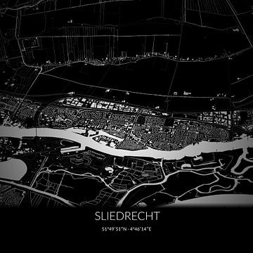 Schwarz-weiße Karte von Sliedrecht, Südholland. von Rezona