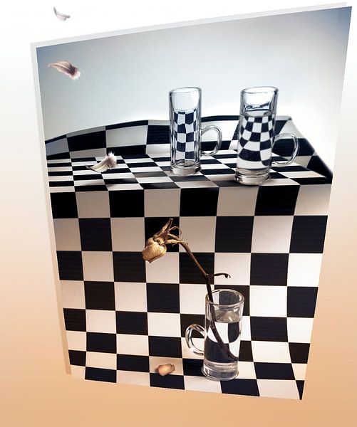 abstract painting on a background in black and white cells by Mykhailo Sherman