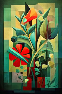 Botanische Abstraktion: Die Pflanze in kubistischem Glanz van Peter Balan