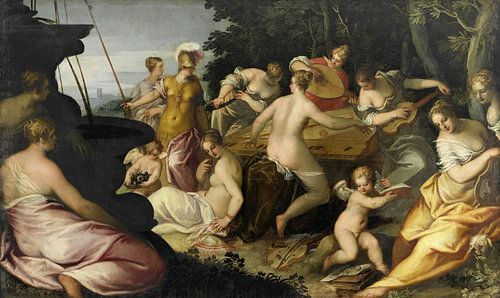 Minerva met de Muzen op de berg Helikon, Hans Rottenhammer