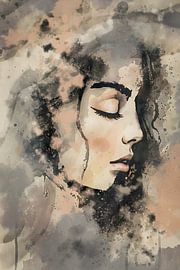 Portrait à l'aquarelle d'une belle femme sur Emiel de Lange