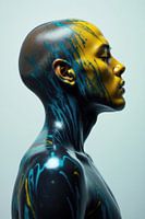 Model poseert met kleurrijke bodypaint in een studio