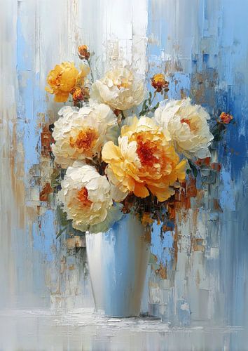 Bloemen in een vaas - Abstract olieverfschilderij