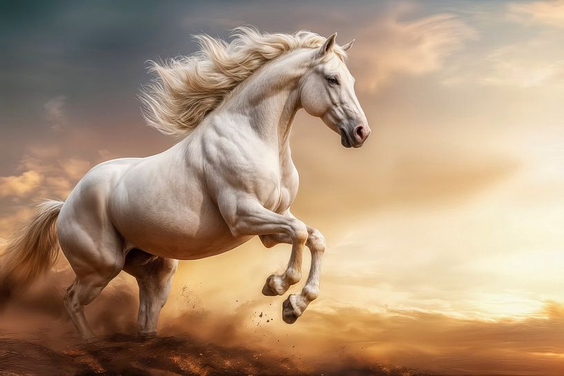 Light-Colored Horse Rearing Against Cloudy Sky by Markus Gann