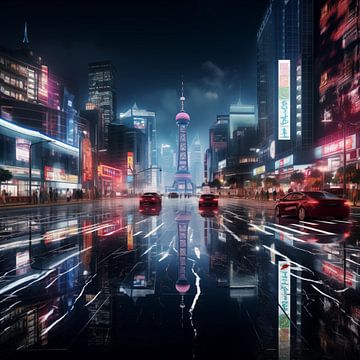 Shanghai in de nacht van The Xclusive Art