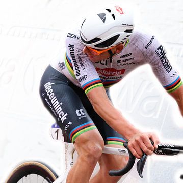 Mathieu van der Poel Wereldkampioen 2024 op weg naar winst in de ronde van Vlaanderen van FreddyFinn